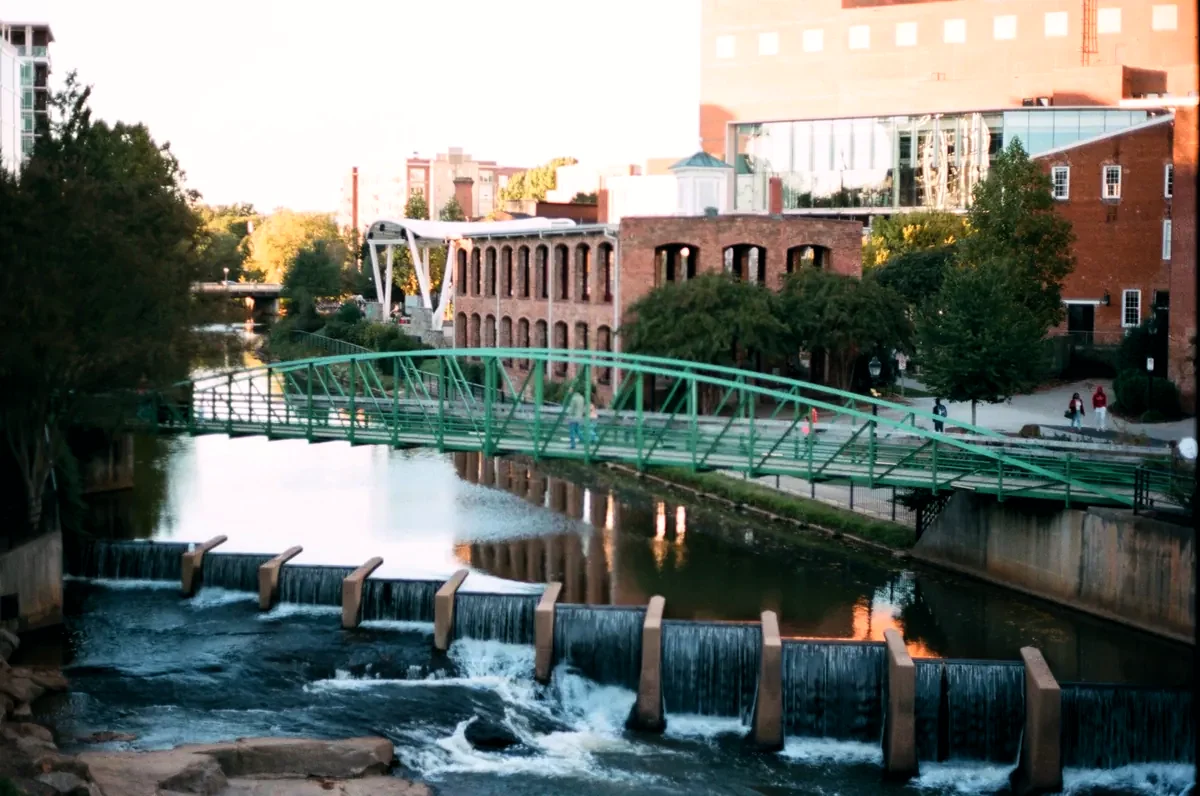 Falls Park on the Reedy and the Liberty Bridge in downtown Greenville, SC